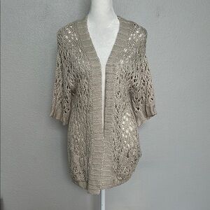 Gina Large Weave Open Front Cardigan Beige Size Small